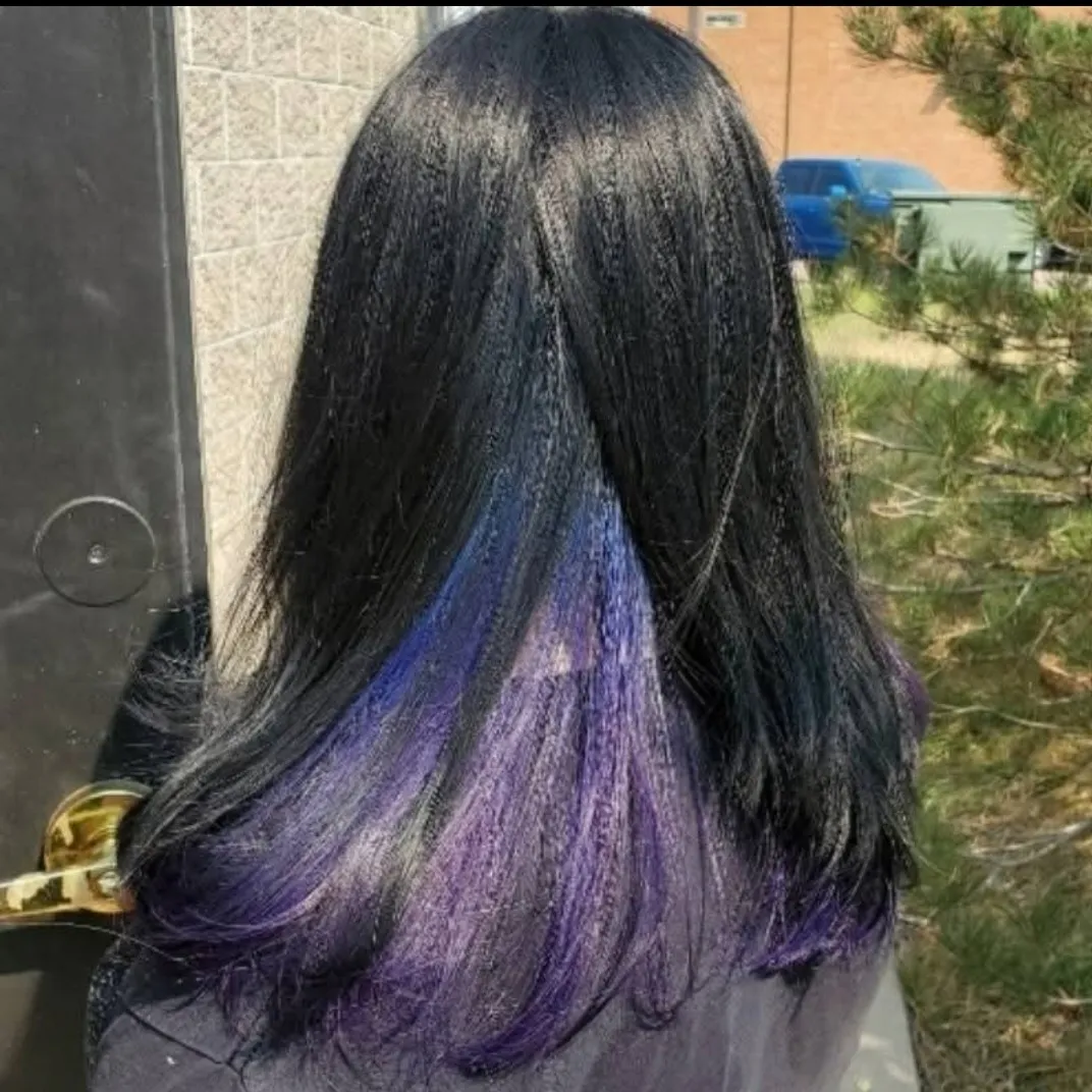 Black hair with hidden purple and blue underlights