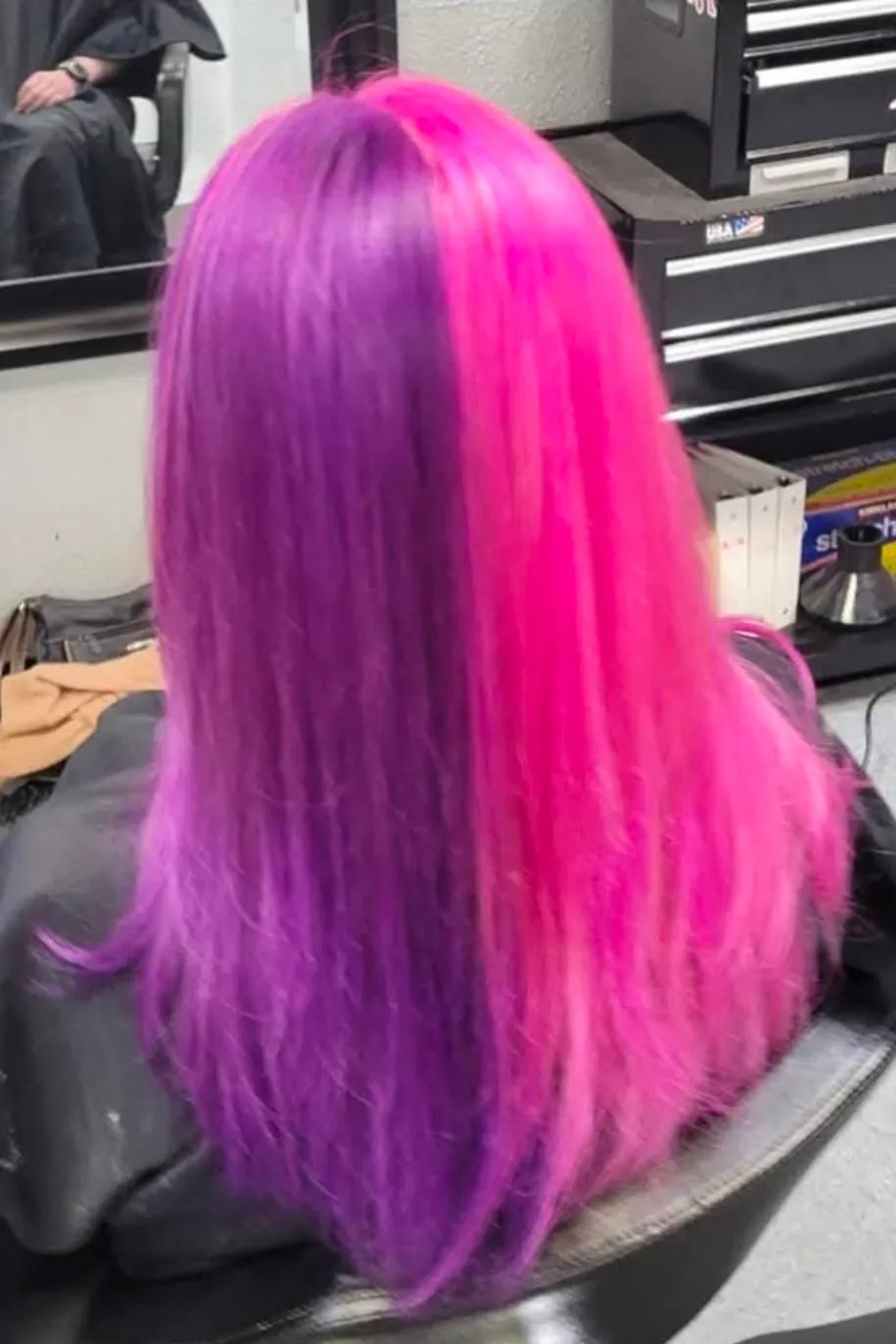 Half pink, half purple vivid split colour