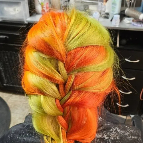 Vivid orange and lime green braided creative colour