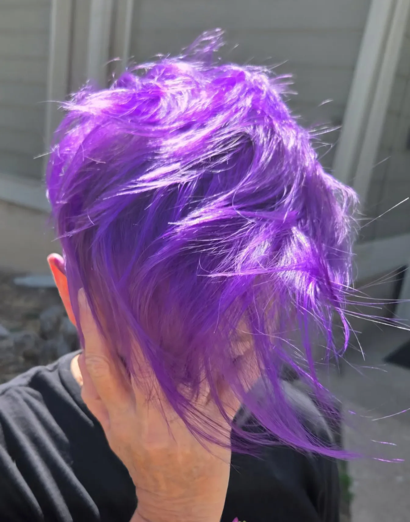 Bright violet textured short pixie colour