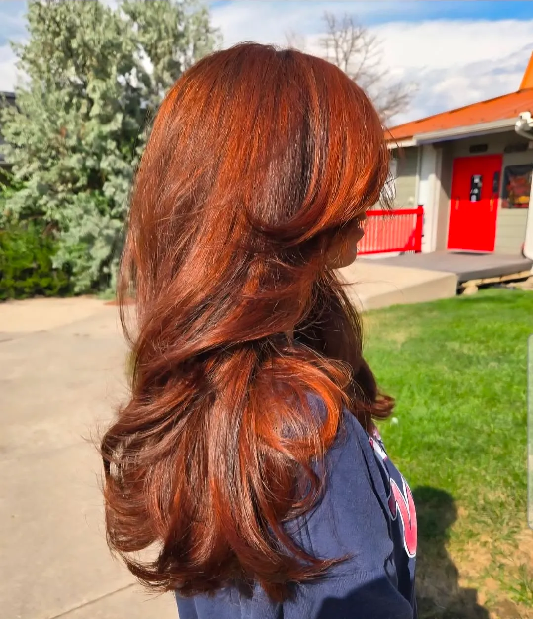 Rich auburn copper long layers with movement