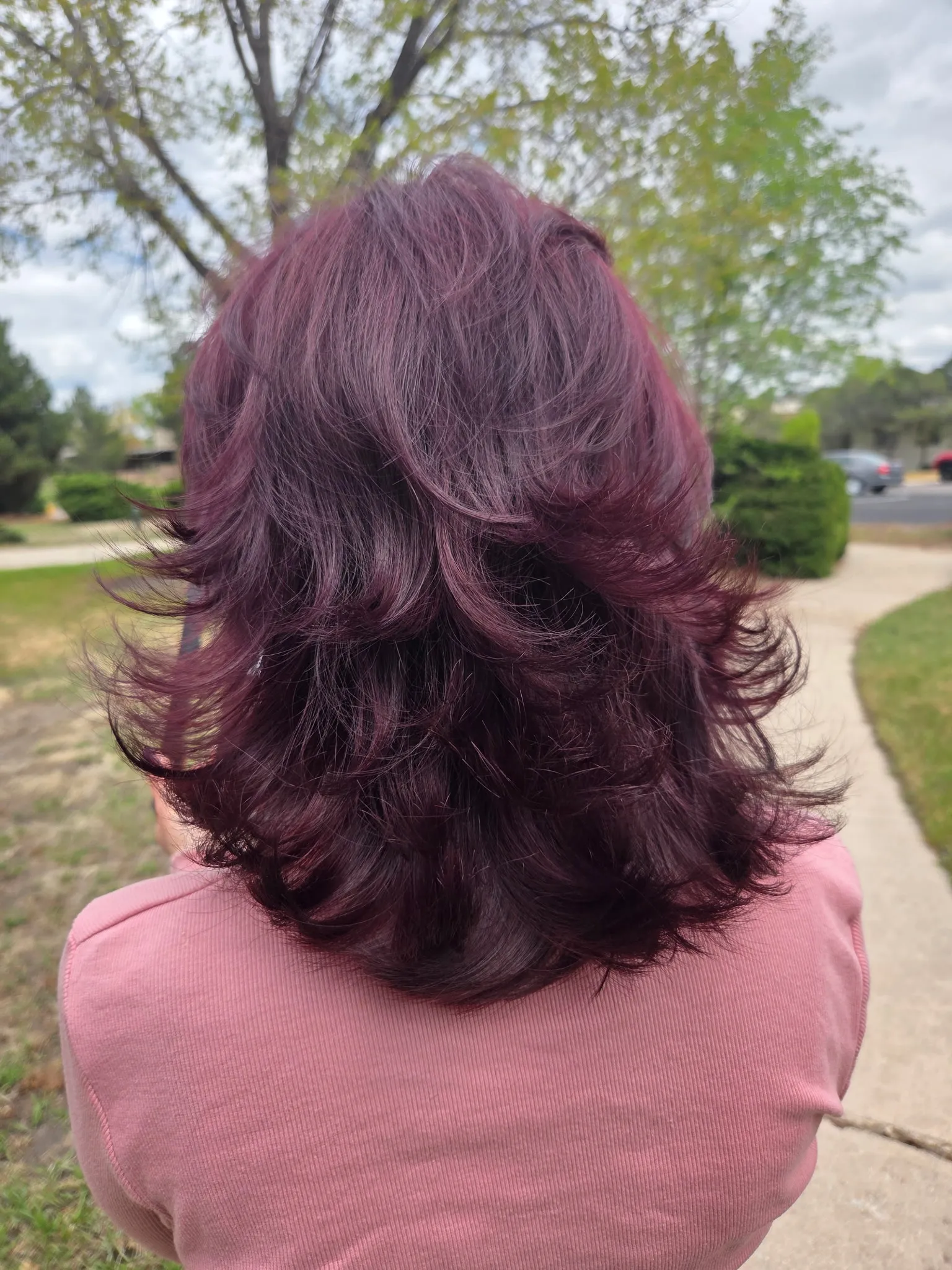 Deep burgundy plum dimensional layers